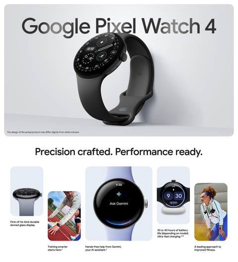 Google Pixel Watch 4 (WiFi), 45mm Matte Black Aluminum Case with